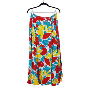 Vintage Toto n Ko Primary Color Floral Abstract Godet Flouncy Wrap Midi Skirt 12